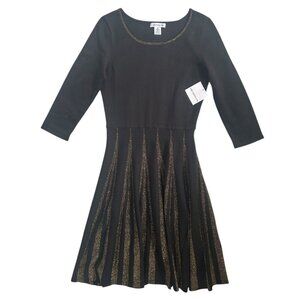 LIZ CLAIBORNE Dress Fit and Flare Knit Black Gold Metallic Medium